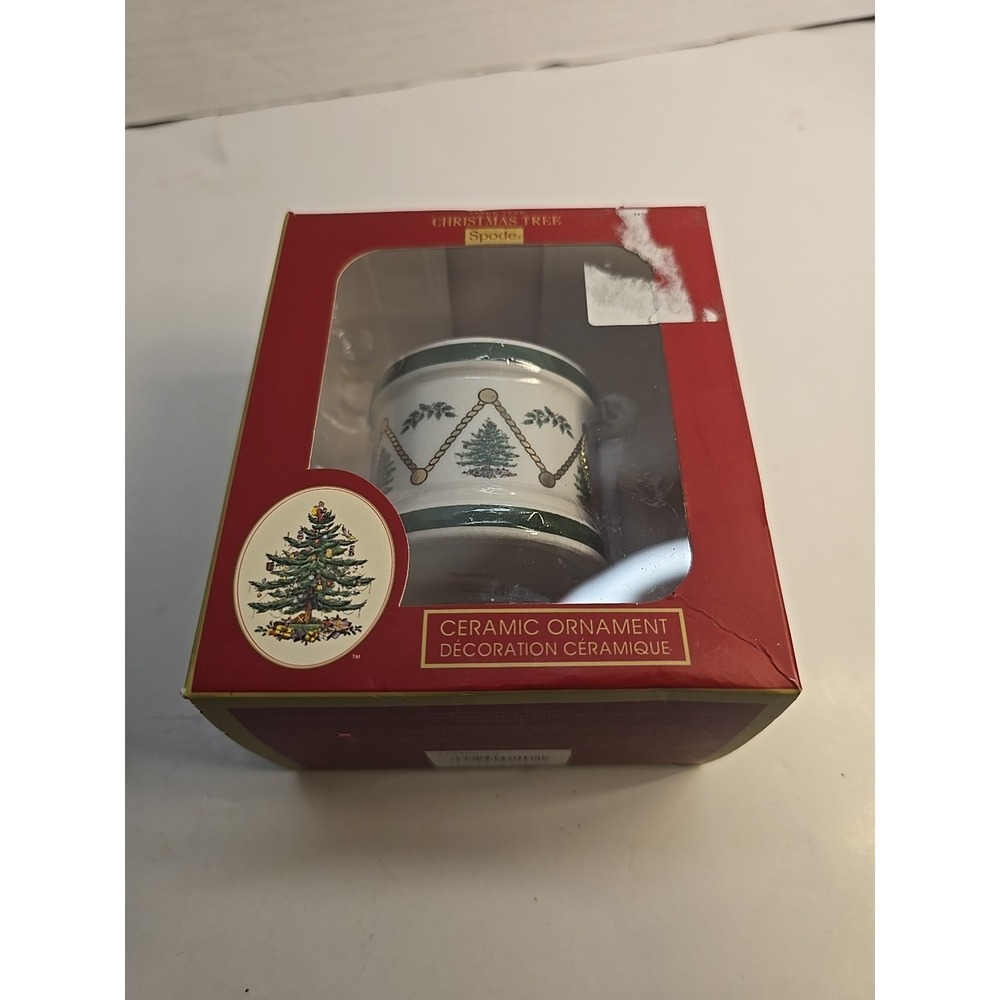 Spode Christmas Tree Drum Ornament‎ Green Trim Drumsticks Christmas Holiday NIB